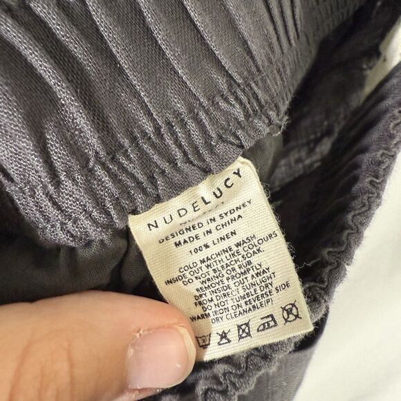 Nudelucy 100% Linen Pants Women's Small Grey Pull On Elastic Waist NU23971 - Picture 7 of 11